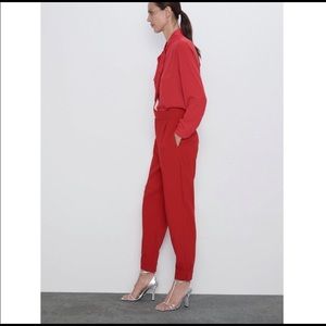 Zara High Waisted Pants w/Button Hem S